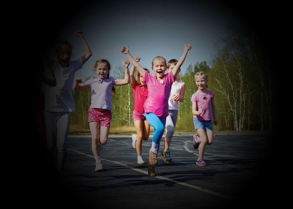 Children playing, seen through a pinhole lens